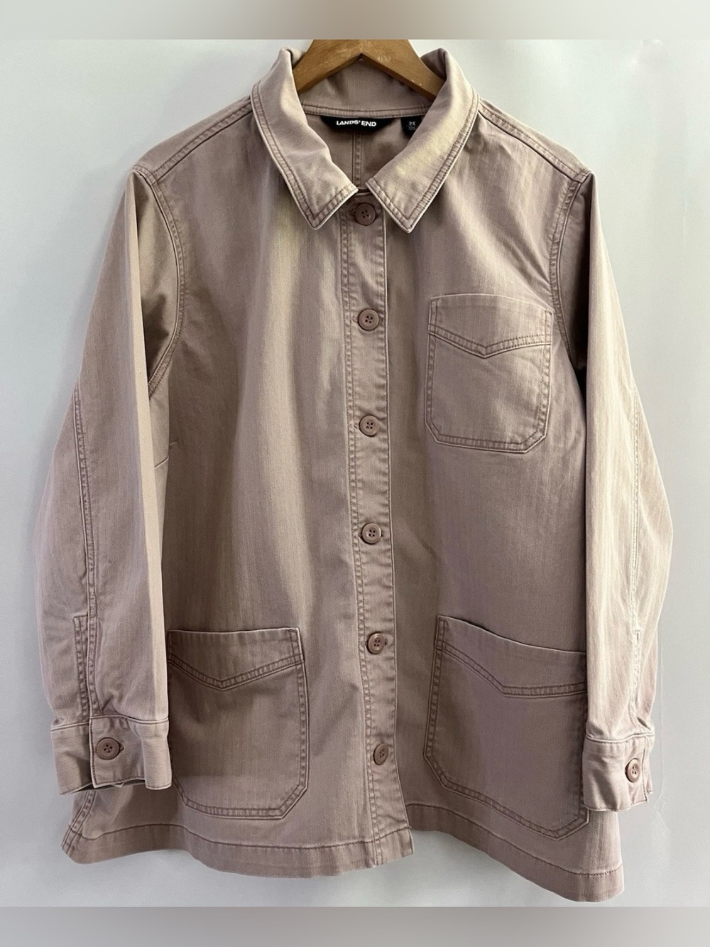 Lands' End Pale Mauve Chore Utility Style Canvas Coat Workwear Fall Layering  2X